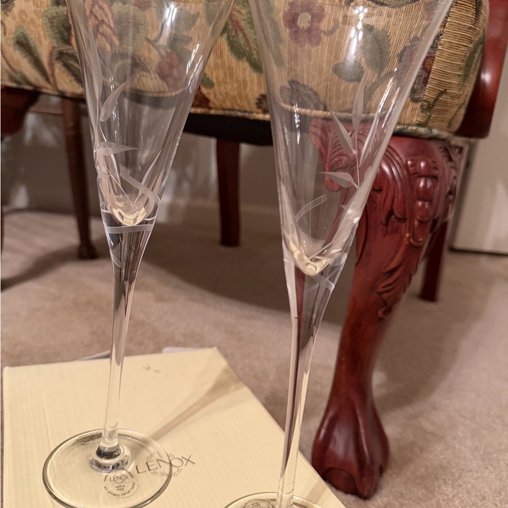 Lenox Floral Etched Crystal Flutes